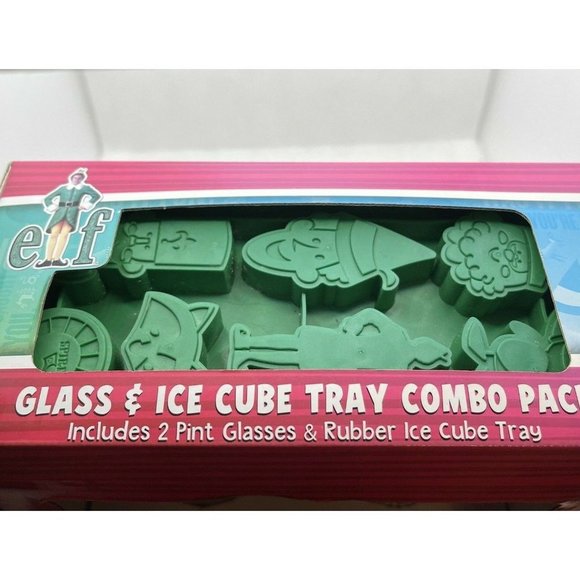 Elf Movie Will Ferrell & Santa Pint Glass & Ice Cube Tray Set Christmas Gift NIB - Picture 3 of 4